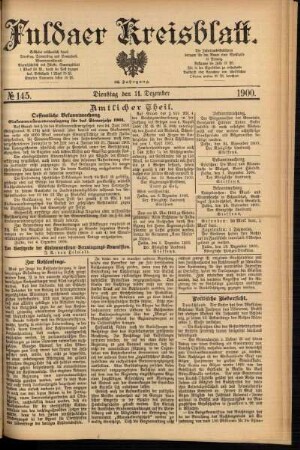 Erste Ausgabe vom Dienstag, den 11. Dezember 1900.