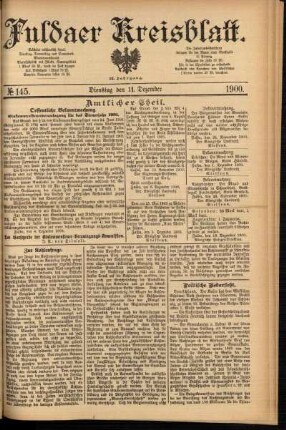 Erste Ausgabe vom Dienstag, den 11. Dezember 1900.