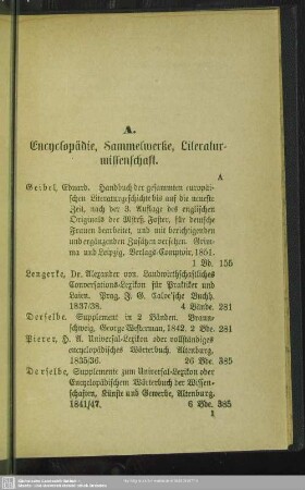 A. Encyclopädie, Sammelwerke, Literaturwissenschaft