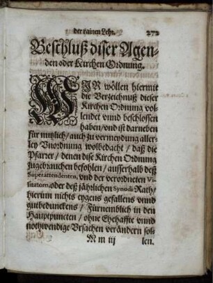 Beschluß diser Agenden oder KirchenOrdnung