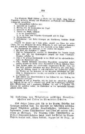 Anstellung von Mitgliedern geistlicher Genossenschaften und Orden an Elementar-Schulen : [III. Seminarien, Lehrerbildung etc.]
