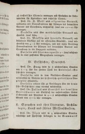 5-7, E. Sprachen und ihre Literatur, Archäologie, Kunst und schöne Wissenschaften