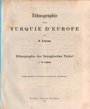Ethnographie de la Turquie d'Europe : = Ethnographie der Europäischen Türkei