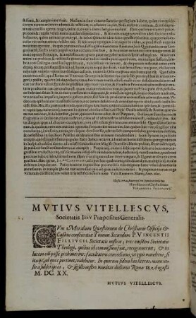 Mutius Vitellescus, Societatis Iesu Præpositus Generalis.