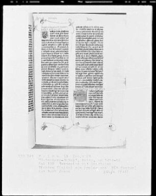 Eines der zwölf erhaltenen Pergamentexemplare der 42-zeiligen Bibel Gutenbergs — Band 1 der Gutenberg-Bibel — Initialen T(andem finito) und E(t factum), Folio 102recto