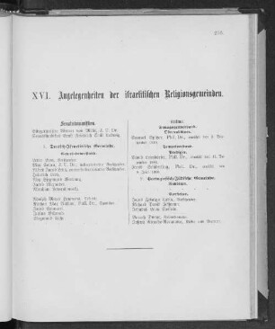 XVI. Angelegenheiten der israelitischen Religionsgemeinden.