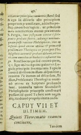 Caput VII Et Ultimum. Quinti Theorematis examen continens.