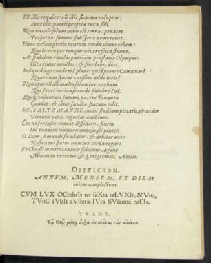Distichon, Annum, Mensem, Et Diem obitus complectens.