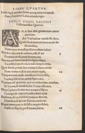 Publii Ovidii Nasonis Fastorum liber Quartus.