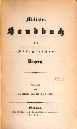 Militär-Handbuch des Königreiches Bayern. 1853