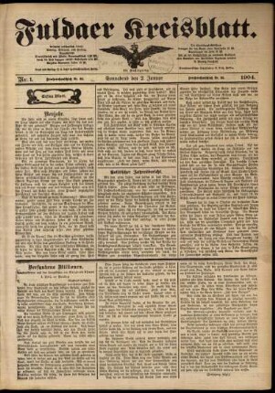 Erste Ausgabe vom Samstag, den 02. Januar 1904.
