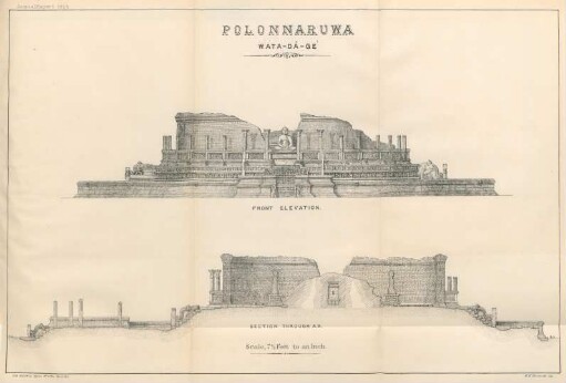 Polonnaruwa. Wata-Dâ-Gé. Front elevation. Section through AB.