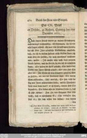 Der CX. Brief an Dieselbe, zu Rochers, Sonntag den 6ten December 1671.