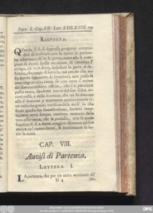 Cap. VIII. Auvisi di Partenza.