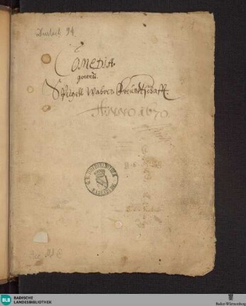Comedia genandt Spiegell Wahrer Freundschafft - Cod. Durlach 94