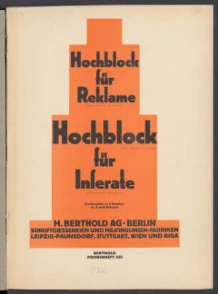 Hochblock für Reklame, Hochblock für Inserate