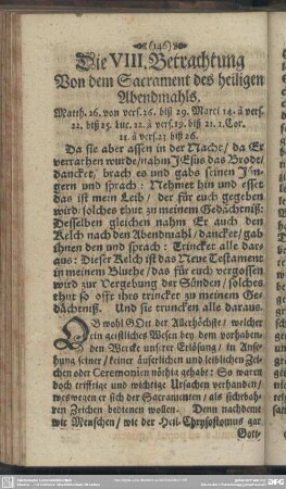 Die VIII. Betrachtung, Von dem Sacrament des heiligen Abendmahls