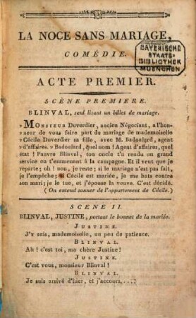 La Noce sans Mariage : comédie en 5 actes et en prose
