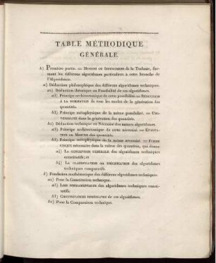 Table Méthodique Générale.