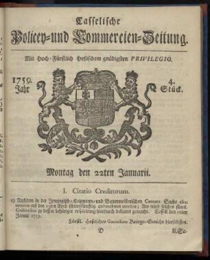4. Stueck, Montag den 22ten Januarii 1759