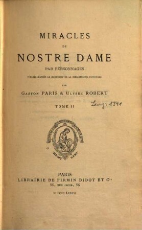 Miracles de Nostre Dame : par personnages, 2