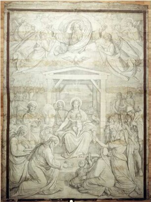 Anbetung des Kindes durch die Könige und Hirten. Karton zu den Fresken der Ludwigskirche in München