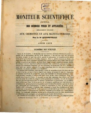 Le moniteur scientifique de Quesneville : journal des sciences pures et appliquées spécialement consacré aux chimistes et aux manufacturiers. 5. 1863