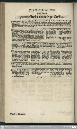 Tabula CIV. Von denen Herren Grosen von und zu Trockau