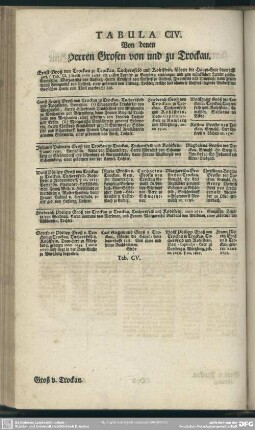 Tabula CIV. Von denen Herren Grosen von und zu Trockau