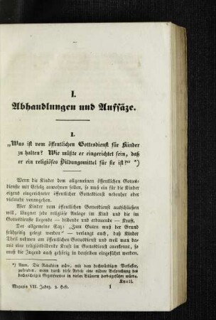 "Was ist vom öffentlichen Gottesdienst für Kinder zu halten? Wie müßte er eingerichtet sein, daß er ein religiöses Bildungsmittel für sie ist?"
