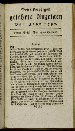 100tes Stück. Den 15ten Decembr.