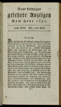 29tes Stück. Den 10ten April.