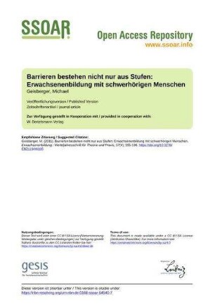 Barrieren bestehen nicht nur aus Stufen: Erwachsenenbildung mit schwerhörigen Menschen