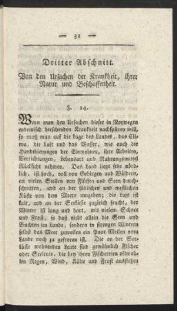 Dritter Abschnitt. Von den Ursachen der Krankheit, ihrer Natur und Beschaffenheit.
