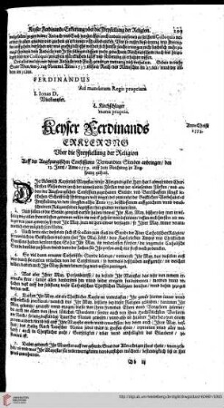 Keyser Ferdinands Erklärung über die Freystellung der Religion/An. 1559