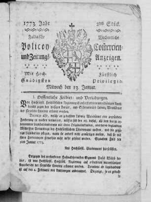 2 tes Stück, Ausgabe vom 13. Januar 1773