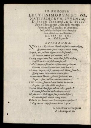 In Honorem Lectissimorum ... D. Iacobi Teylingii, & D. Petri Scapii ...