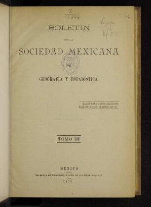 3.1852: Boletín de la Sociedad Mexicana de Geografía y Estadística