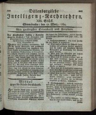XIII. Stück. Sonnabends: den 27. Merz, 1784.