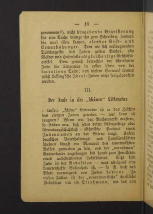 III. Der Jude in der "schönen" Litteratur.