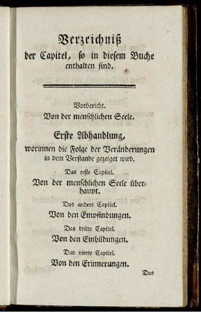 Verzeichniß der Capitel, so in diesem Buche enthalten sind.