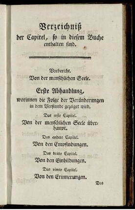 Verzeichniß der Capitel, so in diesem Buche enthalten sind.
