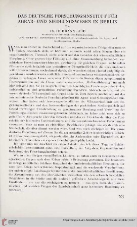 Das Deutsche Forschungsinstitut für Agrar- und Siedlungswesen in Berlin
