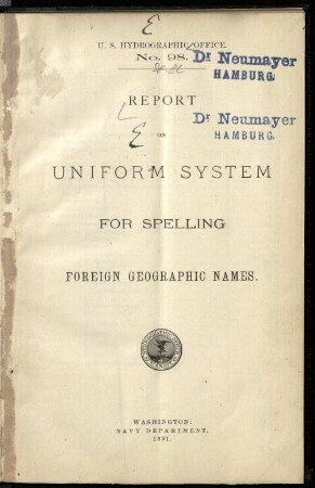 Report on uniform system for spelling foreign geographic names