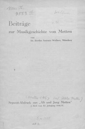 Beiträge zur Musikgeschichte von Metten