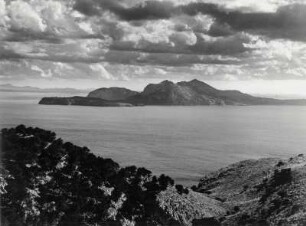 Blick vom Cabo Formendor über die Bucht von Pollensa auf das Cabo Pinar, Mallorca