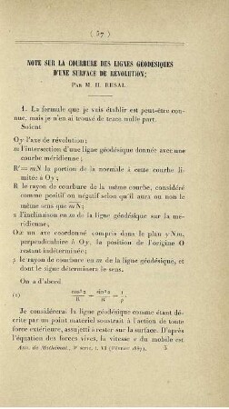 Note sur la courbure des lignes géodésiques d'une surface de révolution.