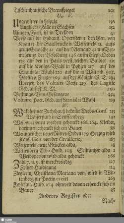 Anderes Register oder Nachricht, was in denen Curios. Saxon. 1733. in allen 12. Monaten vor Denckwürdigkeiten geschrieben, nach Ordnung derer Materien