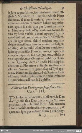 Nihil vere de Deo cognosci posse sine Deo. Cap. III.