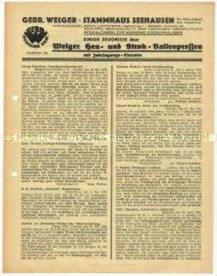 Kundengutachten über Heu- und Strohballenpressen der Firma Welger